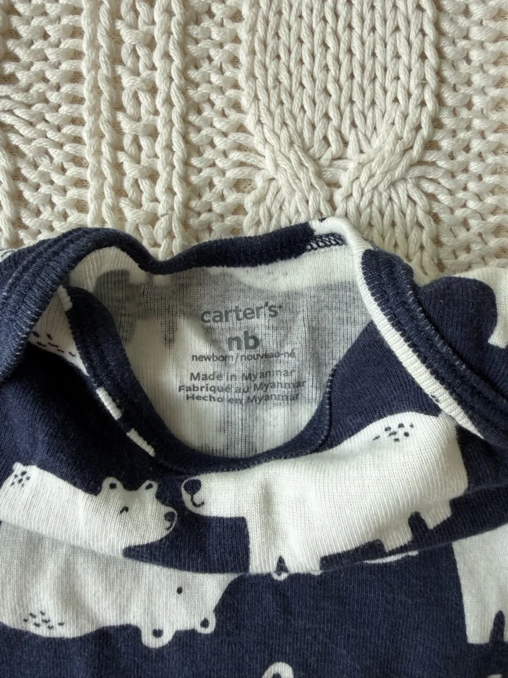 Carter's Navy and White Polar Bear Print Baby Newborn One-Piece